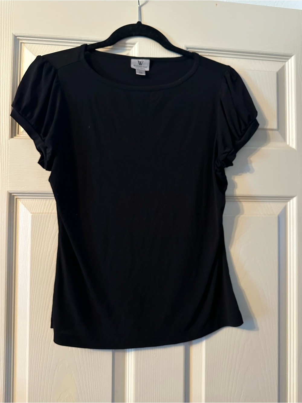 Worthington Black Short-Sleeve Scoop Neck Top with Puff Sleeves